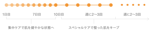 1日目・7日目・10日目は集中ケアで肌を健やかな状態へ、週に2~3回はスペシャルケアで整った肌キープ