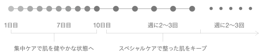 1日目・7日目・10日目は集中ケアで肌を健やかな状態へ、週に2~3回はスペシャルケアで整った肌キープ